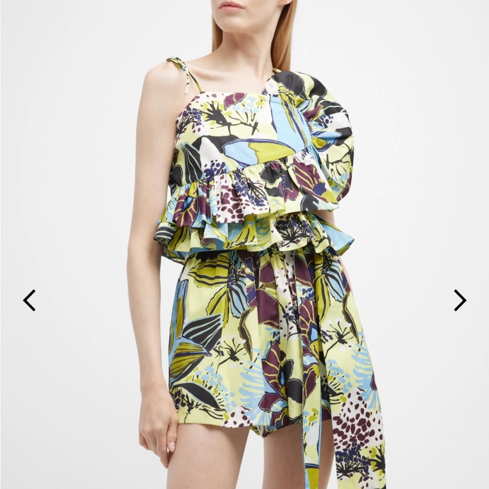 New! Tanya Taylor Claudette Tie-Shoulder‎ Ruffle Peplum Top